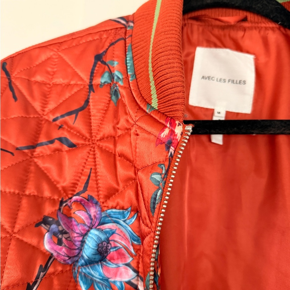 Avec Les Filles Quilted Floral Bomber Jacket in Spice Floral - Picture 4 of 7